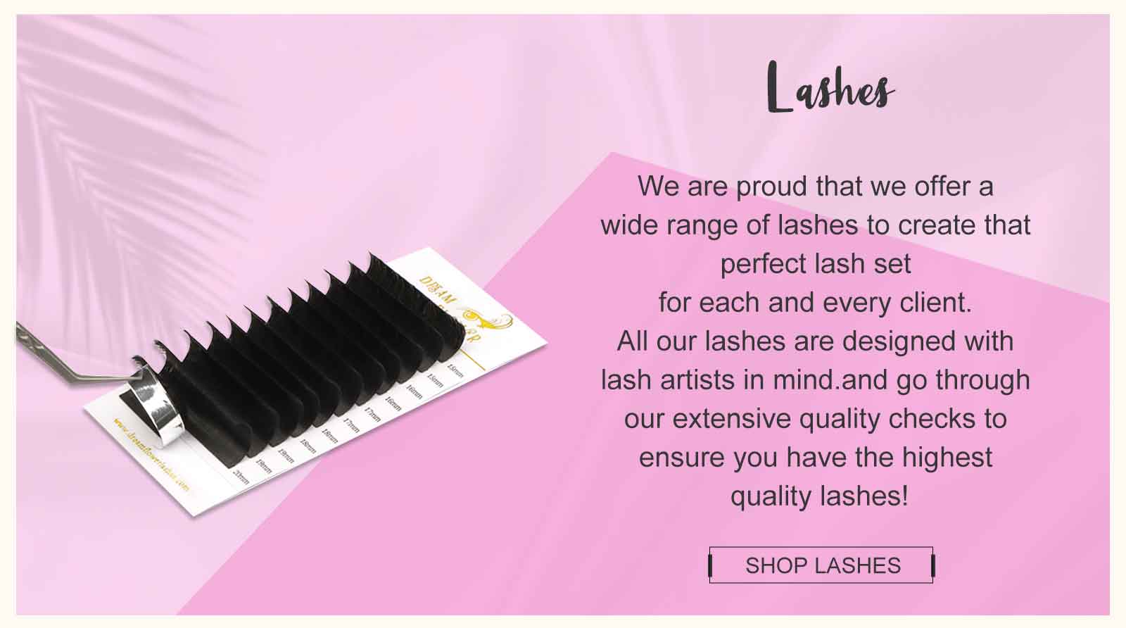  ashes We are proud that we offer a wide range of lashes to create that perfect lash set for each and every client. All our lashes are designed with lash artists in mind.and go through our extensive quality checks to ensure you have the highest quality lashes! SHOP LASHES 